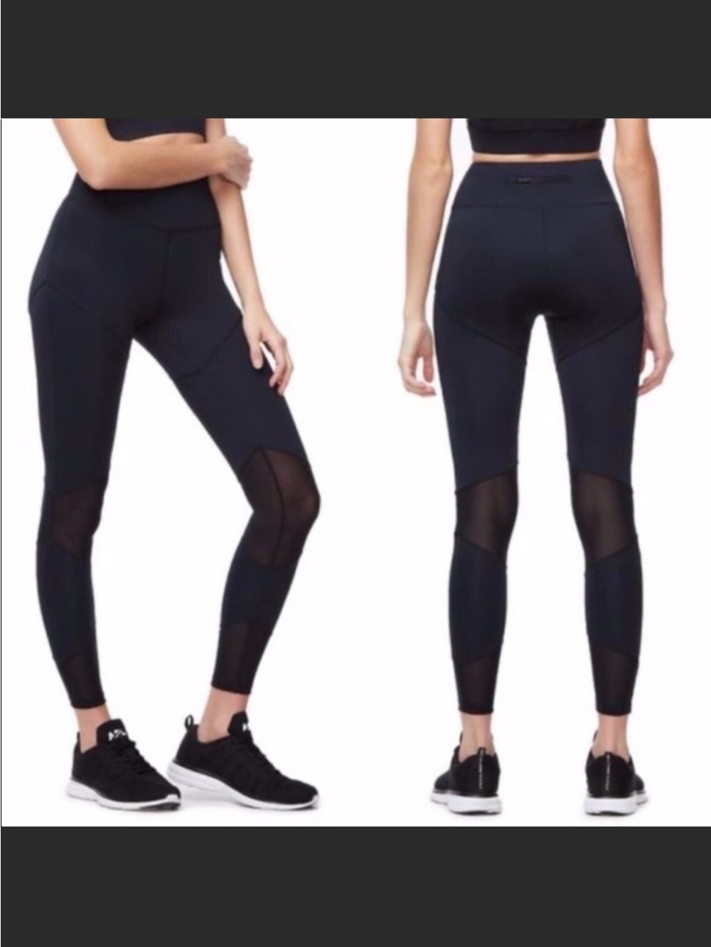 Good American Black High-Waist Leggings with Mesh Panels